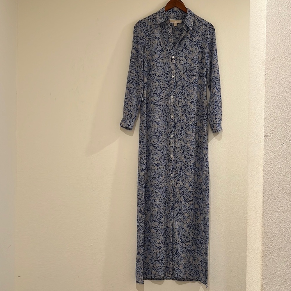MICHAEL Michael Kors Blue Coral Mosaic Georgette Shirt Maxi Dress - Picture 5 of 15